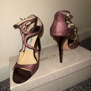 Jimmy Choo Rose Glitter Strappy Heels